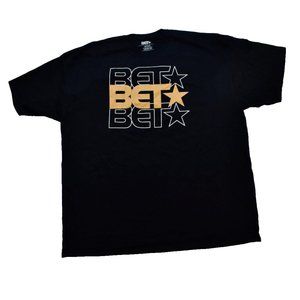 BET Mens Black Entertainment Network Stacked Logo Black Shirt New 5XL